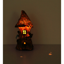 Solární svítidlo plast hnědý, zelený, vypínač, baterie součástí V40H 40mAh 1,2V, IP44, kmen stromu - domeček, DxŠxV:115x100x230mm, vč.LED 0,06W 3V, 3000K