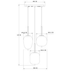 Závěsné svítidlo, černý kov, kouřové sklo, 3 různé tvary skla, Ø46cm, V:120cm, bez žárovek 3xE14, max. 40W 230V