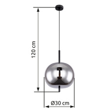 Závěsné svítidlo, černý kov, kouřové sklo, Ø30cm, V:120cm, bez žárovky 1xE27, max. 60W 230V