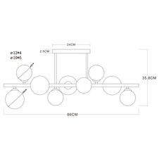 Stropní svítidlo, kov černý, sklo, sklo Ø4x12cm, 5x10cm, včetně 10676, DxŠxV: 86x30x36cm, včetně 9xG9 LED 3.5W 230V, 80lm, 3000K