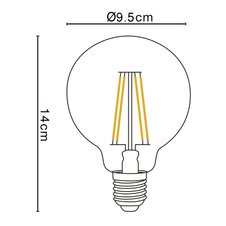 Žárovka, kov stříbrný, sklo průhledné, Globe, Ø9,5cm, V:14cm, 1xE27 LED 7W 230V, 750lm, 2700K