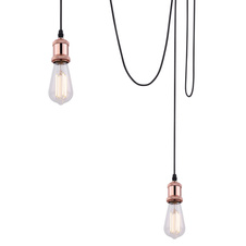Závěsné svítidlo, měděný kov, 3 textilní kabely po 2m, Ø:2000, V: 1000, bez žárovek 3xE27, max. 40W 230V