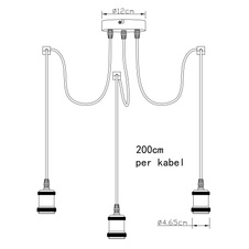 Závěsné svítidlo, měděný kov, 3 textilní kabely po 2m, Ø:2000, V: 1000, bez žárovek 3xE27, max. 40W 230V
