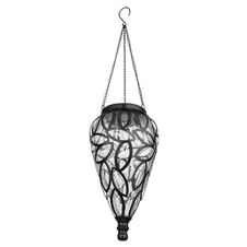 Závěsné solární svítidlo kov černý, plast černý, plast čirý, plastová ozdobná kapka, IP44 Ø135mm, V:500mm, vč.15x LED 0,06W 3,2V, 3200K