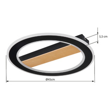 Stropní svítidlo, kov černý, dřevo tmavě hnědé, akryl bílý, Ø45cm, V:6cm, včetně LED 30W 230V, 3713lm zdroj, 1781lm výstup, barva světla: uvnitř 3000K, zvenčí 6500K