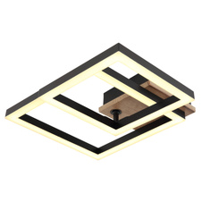 Stropní svítidlo, kov černý, MDF vzhled dřeva tmavý, plast černý, plast bílý, polohovatelné, DxŠxV:420x310x80mm, včetně LED 15W 230V, zdroj 1550lm, výstup 700lm, 3000K