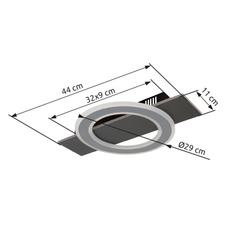 Stropní svítidlo, plast antracit, broušený šedý kov, akryl bílý, DxŠxV:440x290x55mm, včetně LED 18W 230V, zdroj 1740lm, výstup 1000lm, 3000K.