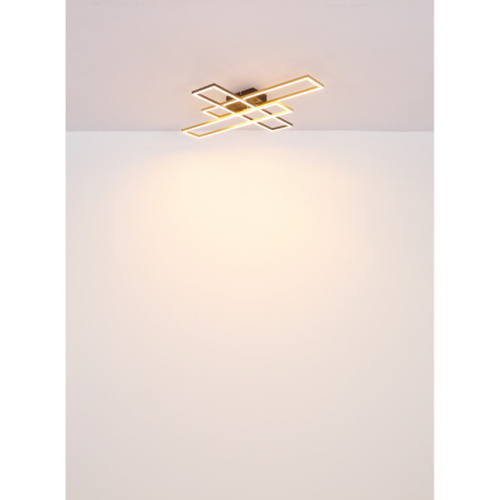 Stropní svítidlo, kov černý, hliník černý, hliník zlatý, plast bílý, polohovatelné, DxŠxV:800x600x95mm, rozměry obdélníků: 13x60cm, včetně LED 40W 230V, zdroj 4230lm, výstup 1650lm, 3000K