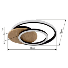 Stropní svítidlo, MDF s imitací tmavého dřeva, plast černý matný, plast bílý, DxŠxV:380x360x65mm, včetně LED 24W 230V, zdroj 3320lm, výstup 1100lm, 3000K