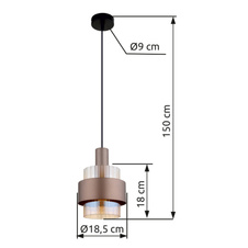 Závěsné svítidlo, černý matný kov, jantarové sklo, čirý gradient, bronzový kov, černý PVC kabel, možnost zkrácení výšky, ø: 185mm, V: 1500mm, bez žárovky 1xE27, max. 60W 230V
