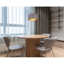 Závěsné svítidlo, kov černý, textil šedý, textilní kabel barvy šampaň, stínítko s ozdobným děrováním, Ø40cm, V:140cm, bez žárovky 1xE27, max. 60W 230V