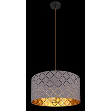 Závěsné svítidlo, kov černý, textil šedý, textilní kabel barvy šampaň, stínítko s ozdobným děrováním, Ø40cm, V:140cm, bez žárovky 1xE27, max. 60W 230V