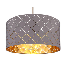 Závěsné svítidlo, kov černý, textil šedý, textilní kabel barvy šampaň, stínítko s ozdobným děrováním, Ø40cm, V:140cm, bez žárovky 1xE27, max. 60W 230V