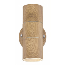 Venkovní svítidlo, nerezová ocel, imitace dřeva, sklo čiré, nástěnné svítidlo svítící nahoru a dolů, IP44, ŠxV: 9x17cm, H:9cm, bez žárovek 2xGU10, max. 35W 230V