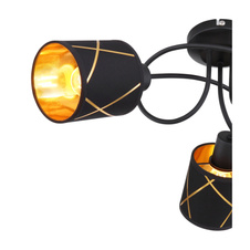 Stropní svítidlo, kov černý matný, širm textil černý matný, vnitřní strana zlatá, Ø280, V:182, bez žárovek 3xE27, max. 25W 230V