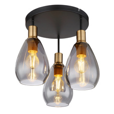 Stropní svítidlo, kov černý, kov mosaz, kouřové sklo, Ø38cm, V:38cm, bez žárovek 3xE27, 40W 230V