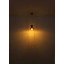 Závěsné svítidlo kov černý matný, kov imitace dřeva, sklo kouřové, kabel PVC černý, DxŠxV:770x330x1200mm, Ø stínítka: 2x10cm, 12cm a 20cm, bez žárovek 6x E27 LED, 15W 23