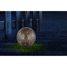 Solární svítidlo plast, plast kouřový, dobíjecí baterie součástí balení AA 600mAh 1,2V, IP44, kulička, uvnitř s LED páskem, Ø200mm, V:300mm, vč. 30x LED 0,06W 3V, 3000K