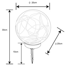Solární svítidlo plast, plast kouřový, dobíjecí baterie součástí balení AA 600mAh 1,2V, IP44, kulička, uvnitř s LED páskem, Ø200mm, V:300mm, vč. 30x LED 0,06W 3V, 3000K