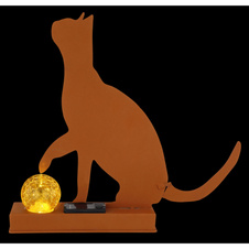 Solární svítidlo kovové, imitace rzi, imitace jantarového praskajícího skla, vč. baterie AA 200mAh 1,2V, IP44, sedící kočka s míčem, DxŠxV:315x70x335mm, vč.LED 0,06W 3V, 3000K