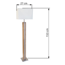 Stojací lampa, imitace dřeva MDF, kovový dub, textilní béžová, tlačítkový vypínač, stmívatelná, samostatně vypínatelná/stmívatelná, DxŠxVxH: 400x270x1500mm, včetně LED 17W 230V, výkon 1900lm, 3000K, bez žárovky 1xE27, max. 40W 230V