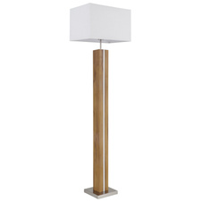 Stojací lampa, imitace dřeva MDF, kovový dub, textilní béžová, tlačítkový vypínač, stmívatelná, samostatně vypínatelná/stmívatelná, DxŠxVxH: 400x270x1500mm, včetně LED 17W 230V, výkon 1900lm, 3000K, bez žárovky 1xE27, max. 40W 230V