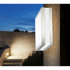 Venkovní svítidlo, nerezová ocel, plast bílý, stropní, IP44, DxŠxV: 285x285x85, bez žárovek 2xE27, max. 20W 230V.