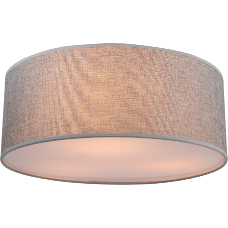 Stropní svítidlo, kov nikl matný, plast, textil šedý, akryl satinovaný, výška stínidla 15 cm, Ø 400, V: 175, bez žárovek 3xE14, max. 40W 230V.