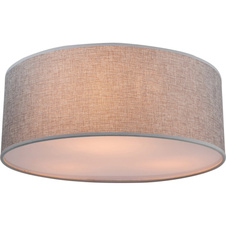 Stropní svítidlo, kov nikl matný, plast, textil šedý, akryl satinovaný, výška stínidla 15 cm, Ø 400, V: 175, bez žárovek 3xE14, max. 40W 230V.