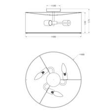 Stropní svítidlo, kov nikl matný, plast, textil šedý, akryl satinovaný, výška stínidla 15 cm, Ø 400, V: 175, bez žárovek 3xE14, max. 40W 230V.