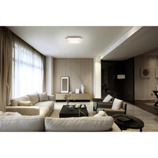 Stropní svítidlo, kov stříbrný, chrom, sklo opál, K9 křišťály průhledné, zrcadlo, DxŠxV: 340x340x80 včetně 1xLED 28W 230V, 1550lm, 3000K