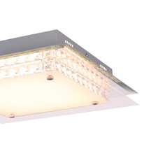 Stropní svítidlo, kov stříbrný, chrom, sklo opál, K9 křišťály průhledné, zrcadlo, DxŠxV: 340x340x80 včetně 1xLED 28W 230V, 1550lm, 3000K