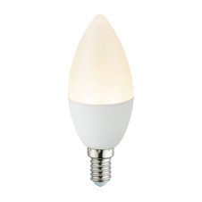 LED žárovka, hliník, plast opál, svíčkový tvar, Ø3,7cm, V:10cm, 1xE14 LED 3W 230V, 250lm, 3000K.