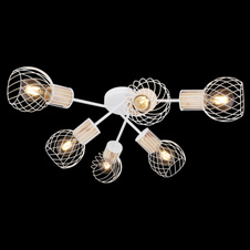 Stropní svítidlo, kov bílý, kov v barvě imitující dřevo, Ø700, V: 240, bez 6xE27, max. 40W 230V