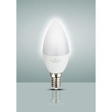 LED žárovka, hliník, plast opál, svíčkový tvar, Ø3,7cm, V:10cm, 1xE14 LED 3W 230V, 250lm, 3000K.