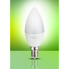 LED žárovka, hliník, plast opál, svíčkový tvar, Ø37, V:100, 1xE14 LED 3W 230V, 250lm, 3000K.