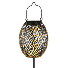 Solární svítidlo, kov černý, plast černý, kov zlatý, vypínač, včetně baterií AAA 300mAh 1.2V, IP44, k zavěšení, stání nebo se zapíchnutím do země, Ø:125mm, V:900mm, včetně LED 0.06W 3.2V, 3000K