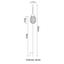 Solární svítidlo, kov černý, plast černý, kov zlatý, vypínač, včetně baterií AAA 300mAh 1.2V, IP44, k zavěšení, stání nebo se zapíchnutím do země, Ø:125mm, V:900mm, včetně LED 0.06W 3.2V, 3000K