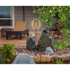 Solární svítidlo, kov černý, plast černý, kov zlatý, vypínač, včetně baterií AAA 300mAh 1.2V, IP44, k zavěšení, stání nebo se zapíchnutím do země, Ø:125mm, V:900mm, včetně LED 0.06W 3.2V, 3000K