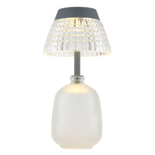 Solární svítidlo, saténové sklo, antracitový plast, průhledný akryl, posuvný vypínač, baterie AAA 400mAh 1,2V, IP44, ø:13,5cm, V:27cm, včetně 10xLED 0,06W 3V 3000K