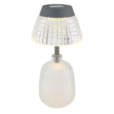 Solární svítidlo, saténové sklo, antracitový plast, průhledný akryl, posuvný vypínač, baterie AAA 400mAh 1,2V, IP44, ø:13,5cm, V:27cm, včetně 10xLED 0,06W 3V 3000K