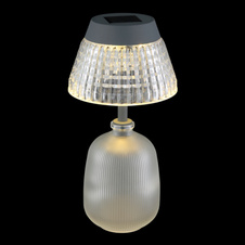 Solární svítidlo, saténové sklo, antracitový plast, průhledný akryl, posuvný vypínač, baterie AAA 400mAh 1,2V, IP44, ø:13,5cm, V:27cm, včetně 10xLED 0,06W 3V 3000K