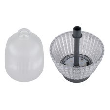 Solární svítidlo, saténové sklo, antracitový plast, průhledný akryl, posuvný vypínač, baterie AAA 400mAh 1,2V, IP44, ø:13,5cm, V:27cm, včetně 10xLED 0,06W 3V 3000K