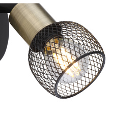 Nástěnné svítidlo, kov černý, mosaz, stínítko - kovová mřížka, vypínač, ŠxV: 8x17cm, H:9cm, bez žárovky 1xE14, max. 40W 230V