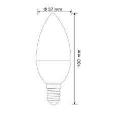 LED žárovka, hliník, plast opál, svíčkový tvar, Ø3,7cm, V:10cm, 1xE14 LED 3W 230V, 250lm, 3000K.