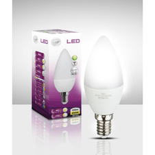 LED žárovka, hliník, plast opál, svíčkový tvar, Ø3,7cm, V:10cm, 1xE14 LED 3W 230V, 250lm, 3000K.