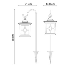 Solární svítidlo, černé, plast černý, plast průhledný, IP44, 1xAA 300mAh 1,2V, DxŠxV:210x143x680mm, včetně 1xLED 0,06W 3,2V