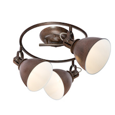 Stropní svítidlo, kov, imitace rzi, vnitřní část bílá, Ø 610, V: 210, bez žárovek 3xE14, max. 40W 230V.