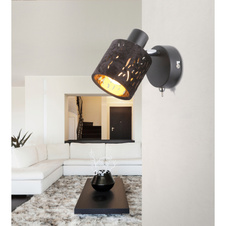 Nástěnné svítidlo, kov černý, kov chrom, samet černý, stínidlo s dekorem, z venka zlaté, vypínač, ŠxV: 8x12cm, H:12cm, bez žárovky 1xE14, max. 8W 230V.