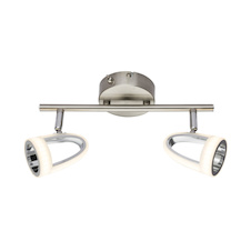 Nástěnné svítidlo, kov, nikl, chrom, satinovaný plast, vypínač, DxV: 300x165, včetně 2xLED 5W 230V, 310lm, 3000K.